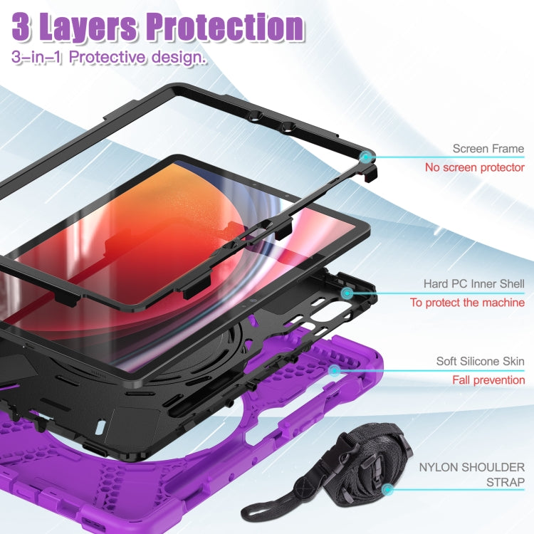 For Samsung Galaxy Tab S9 / S8 / S7 Silicone Hybrid PC Tablet Case with Holder & Shoulder Strap(Purple)