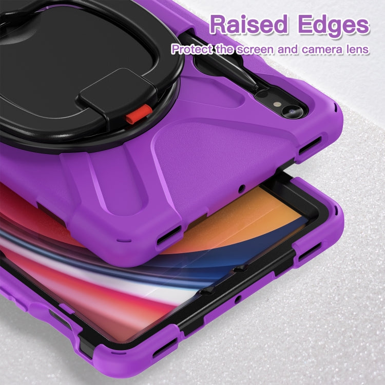 For Samsung Galaxy Tab S9 / S8 / S7 Silicone Hybrid PC Tablet Case with Holder & Shoulder Strap(Purple)