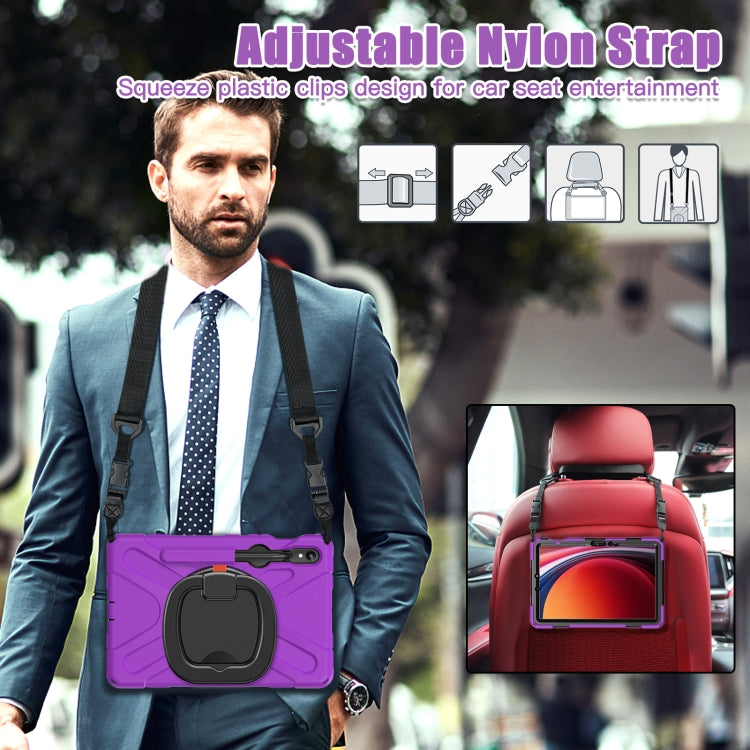 For Samsung Galaxy Tab S9 / S8 / S7 Silicone Hybrid PC Tablet Case with Holder & Shoulder Strap(Purple)