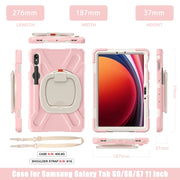 For Samsung Galaxy Tab S9 / S8 / S7 Silicone Hybrid PC Tablet Case with Holder & Shoulder Strap(Pink)