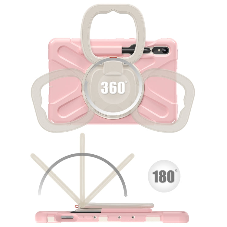 For Samsung Galaxy Tab S9 / S8 / S7 Silicone Hybrid PC Tablet Case with Holder & Shoulder Strap(Pink)