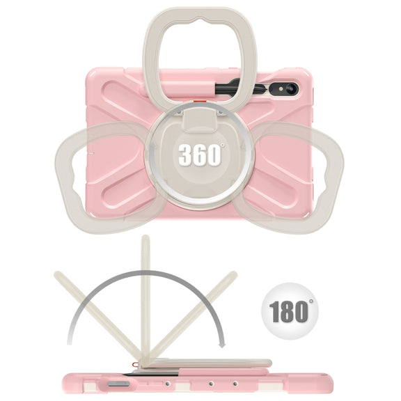 For Samsung Galaxy Tab S9 / S8 / S7 Silicone Hybrid PC Tablet Case with Holder & Shoulder Strap(Pink)
