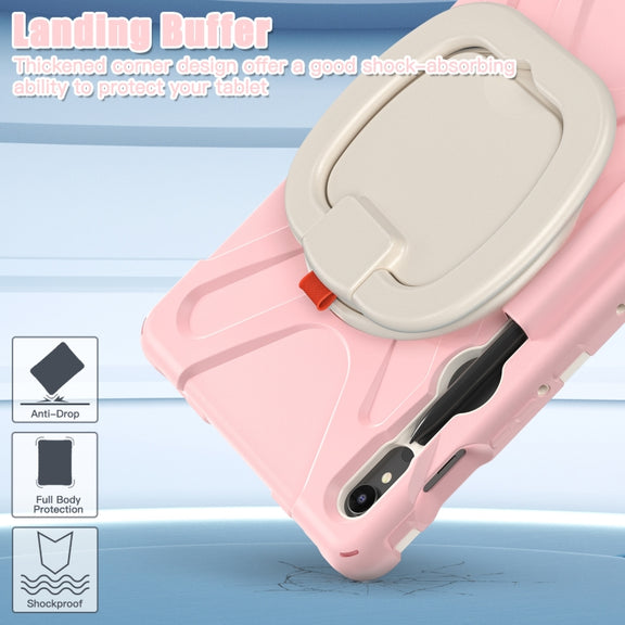For Samsung Galaxy Tab S9 / S8 / S7 Silicone Hybrid PC Tablet Case with Holder & Shoulder Strap(Pink)