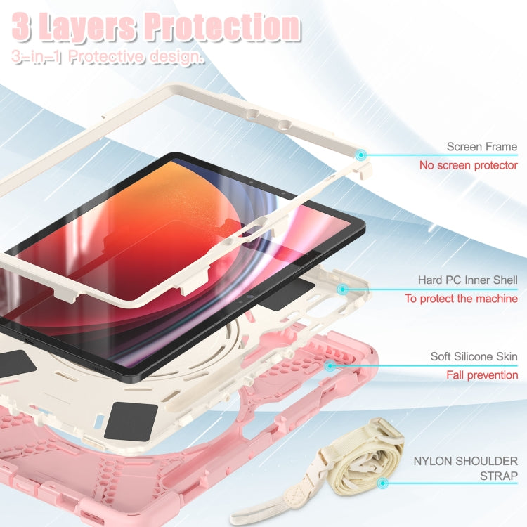 For Samsung Galaxy Tab S9 / S8 / S7 Silicone Hybrid PC Tablet Case with Holder & Shoulder Strap(Pink)