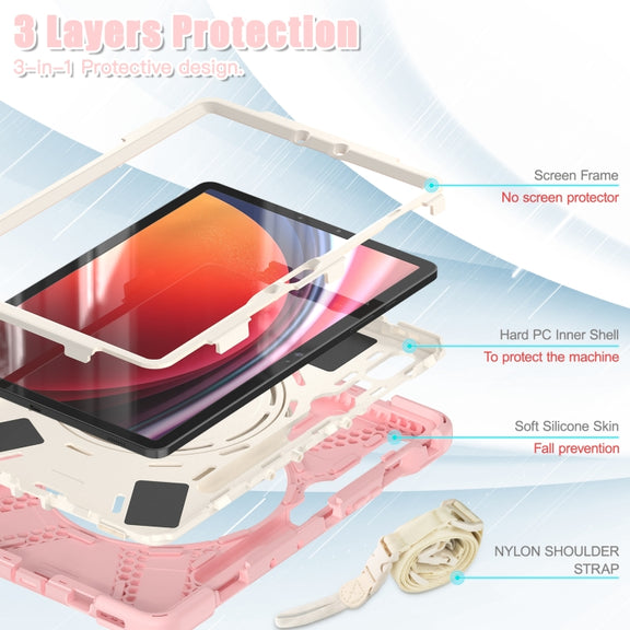 For Samsung Galaxy Tab S9 / S8 / S7 Silicone Hybrid PC Tablet Case with Holder & Shoulder Strap(Pink)