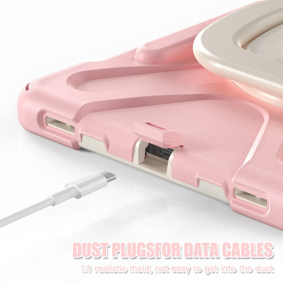 For Samsung Galaxy Tab S9 / S8 / S7 Silicone Hybrid PC Tablet Case with Holder & Shoulder Strap(Pink)