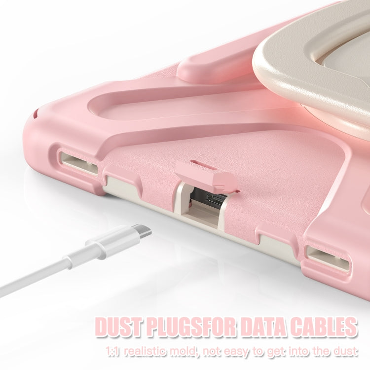 For Samsung Galaxy Tab S9 / S8 / S7 Silicone Hybrid PC Tablet Case with Holder & Shoulder Strap(Pink)
