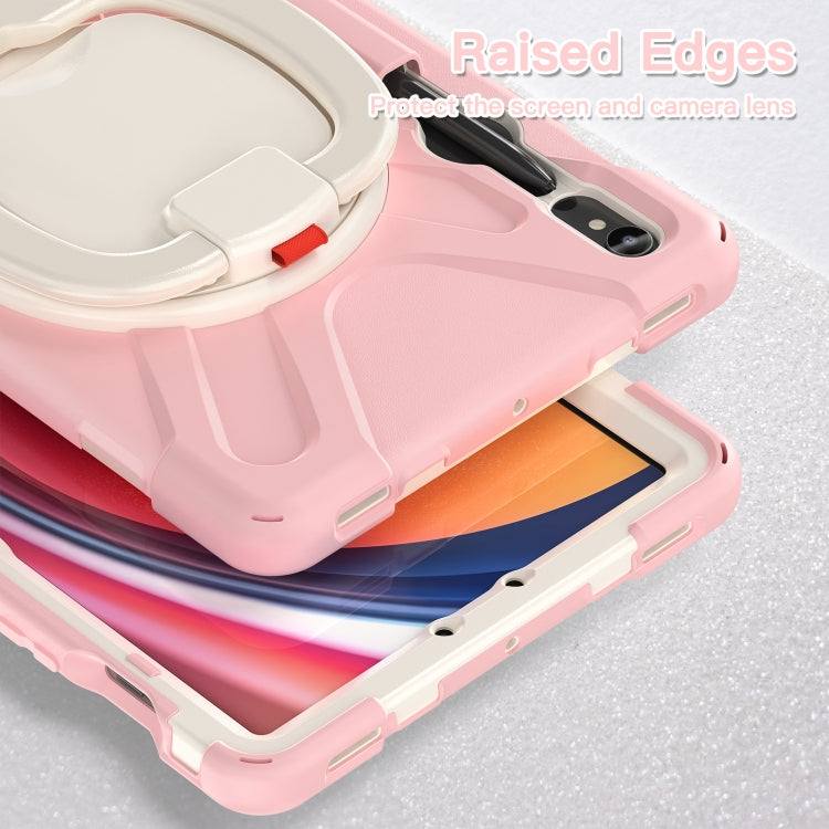 For Samsung Galaxy Tab S9 / S8 / S7 Silicone Hybrid PC Tablet Case with Holder & Shoulder Strap(Pink)