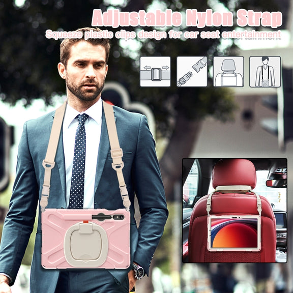 For Samsung Galaxy Tab S9 / S8 / S7 Silicone Hybrid PC Tablet Case with Holder & Shoulder Strap(Pink)