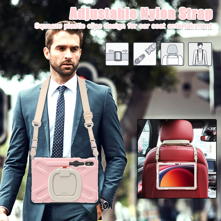 For Samsung Galaxy Tab S9 / S8 / S7 Silicone Hybrid PC Tablet Case with Holder & Shoulder Strap(Pink)