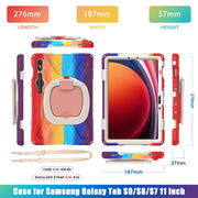 For Samsung Galaxy Tab S9 / S8 / S7 Silicone Hybrid PC Tablet Case with Holder & Shoulder Strap(Colorful Red)