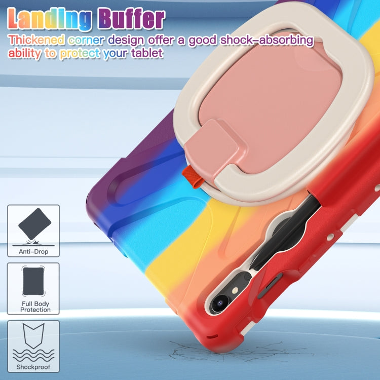 For Samsung Galaxy Tab S9 / S8 / S7 Silicone Hybrid PC Tablet Case with Holder & Shoulder Strap(Colorful Red)