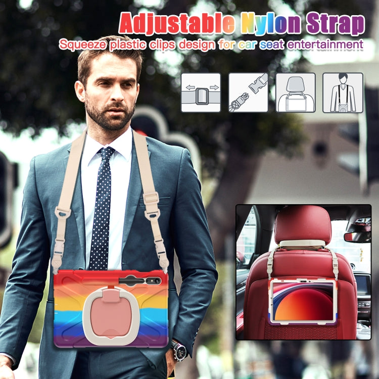 For Samsung Galaxy Tab S9 / S8 / S7 Silicone Hybrid PC Tablet Case with Holder & Shoulder Strap(Colorful Red)