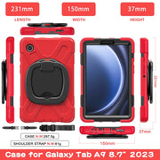 For Samsung Galaxy Tab A9 Silicone Hybrid PC Tablet Case with Holder & Shoulder Strap(Red)