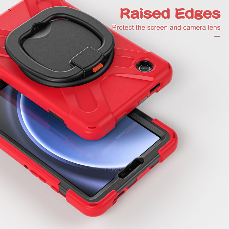 For Samsung Galaxy Tab A9 Silicone Hybrid PC Tablet Case with Holder & Shoulder Strap(Red)