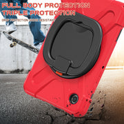 For Samsung Galaxy Tab A9 Silicone Hybrid PC Tablet Case with Holder & Shoulder Strap(Red)