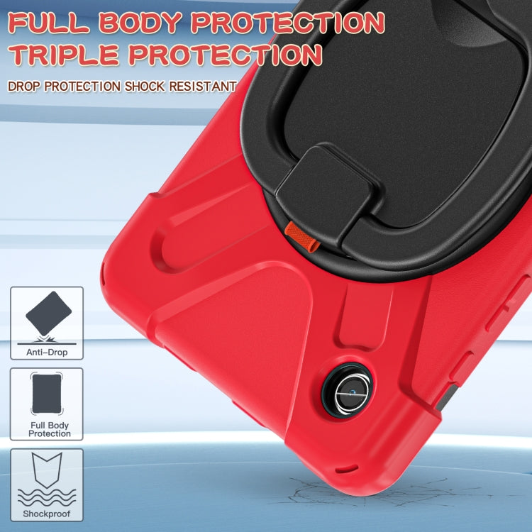 For Samsung Galaxy Tab A9 Silicone Hybrid PC Tablet Case with Holder & Shoulder Strap(Red)