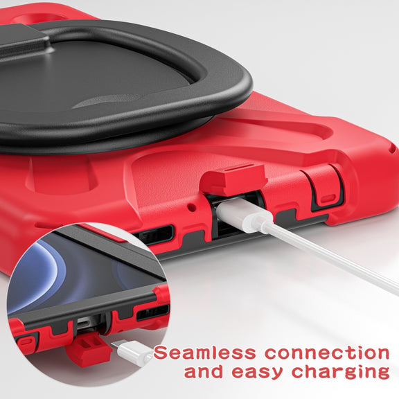 For Samsung Galaxy Tab A9 Silicone Hybrid PC Tablet Case with Holder & Shoulder Strap(Red)
