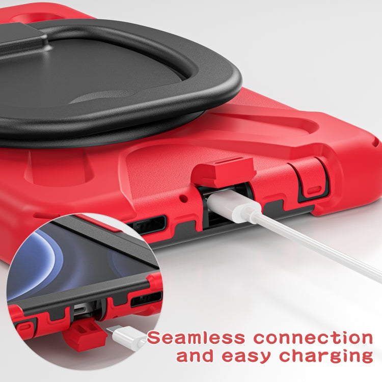 For Samsung Galaxy Tab A9 Silicone Hybrid PC Tablet Case with Holder & Shoulder Strap(Red)