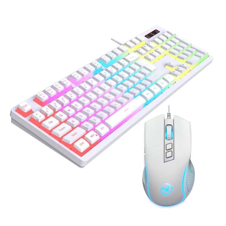 HXSJ L200+X100 Wired RGB Backlit Keyboard and Mouse Set 104 Pudding Key Caps + 3600DPI Mouse(White)