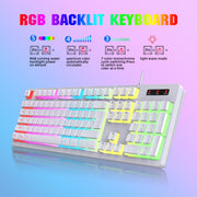 HXSJ L200+X100 Wired RGB Backlit Keyboard and Mouse Set 104 Pudding Key Caps + 3600DPI Mouse(White)