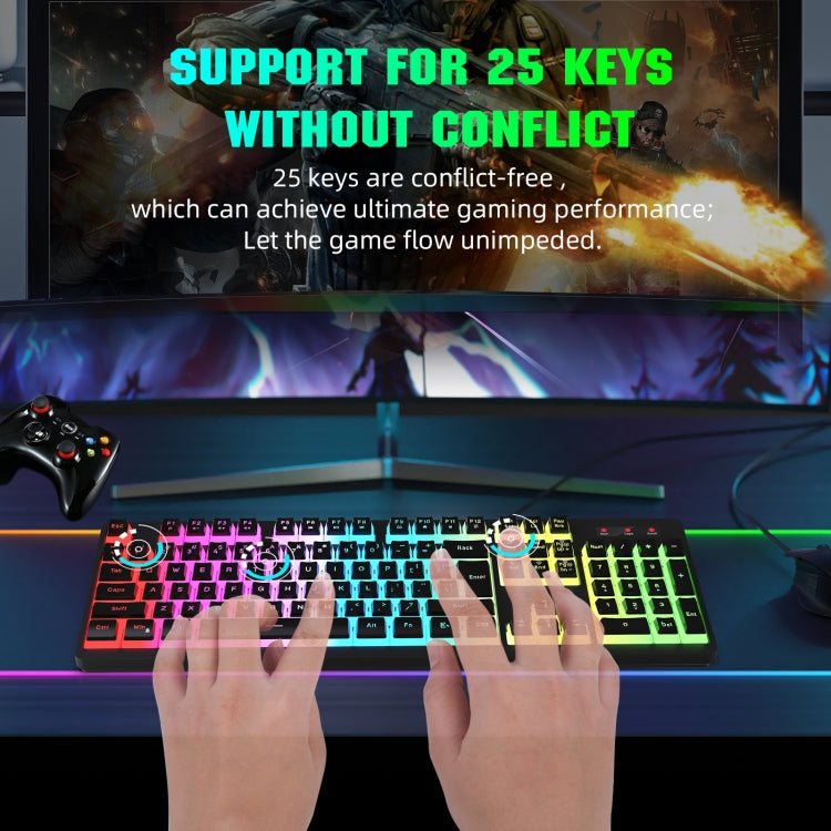 HXSJ L200+X100 Wired RGB Backlit Keyboard and Mouse Set 104 Pudding Key Caps + 3600DPI Mouse(White)