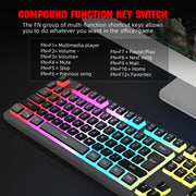 HXSJ L200+X100 Wired RGB Backlit Keyboard and Mouse Set 104 Pudding Key Caps + 3600DPI Mouse(Black)