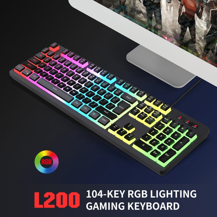 HXSJ L200+X100 Wired RGB Backlit Keyboard and Mouse Set 104 Pudding Key Caps + 3600DPI Mouse(White)