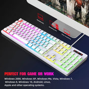 HXSJ L200+X100 Wired RGB Backlit Keyboard and Mouse Set 104 Pudding Key Caps + 3600DPI Mouse(White)