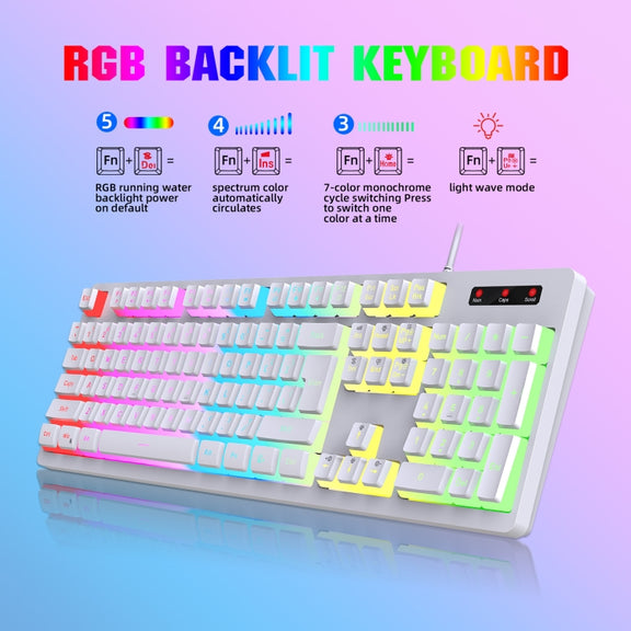HXSJ L200 Wired RGB Backlit Keyboard 104 Pudding Key Caps(Black)