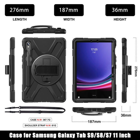 For Samsung Galaxy Tab S9 / S8 / S7 Rotary Handle Grab TPU + PC Tablet Case(Black)
