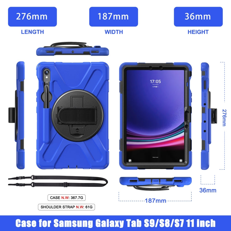 For Galaxy Tab S10 FE / S9 FE / S9 / S8 / S7 Rotatable Kickstand Grip Heavy Duty Hard Rugged Tablet Case(Blue)