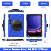 For Galaxy Tab S10 FE / S9 FE / S9 / S8 / S7 Rotatable Kickstand Grip Heavy Duty Hard Rugged Tablet Case(Blue)