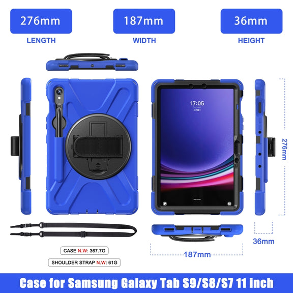 For Galaxy Tab S10 FE / S9 FE / S9 / S8 / S7 Rotatable Kickstand Grip Heavy Duty Hard Rugged Tablet Case(Blue)