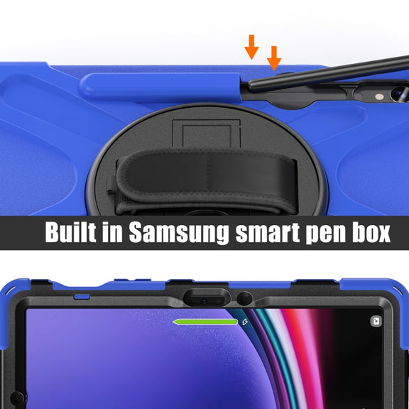 For Galaxy Tab S10 FE / S9 FE / S9 / S8 / S7 Rotatable Kickstand Grip Heavy Duty Hard Rugged Tablet Case(Blue)