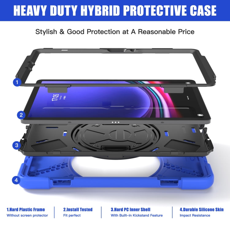 For Galaxy Tab S10 FE / S9 FE / S9 / S8 / S7 Rotatable Kickstand Grip Heavy Duty Hard Rugged Tablet Case(Blue)