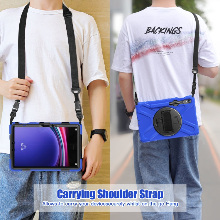 For Galaxy Tab S10 FE / S9 FE / S9 / S8 / S7 Rotatable Kickstand Grip Heavy Duty Hard Rugged Tablet Case(Blue)