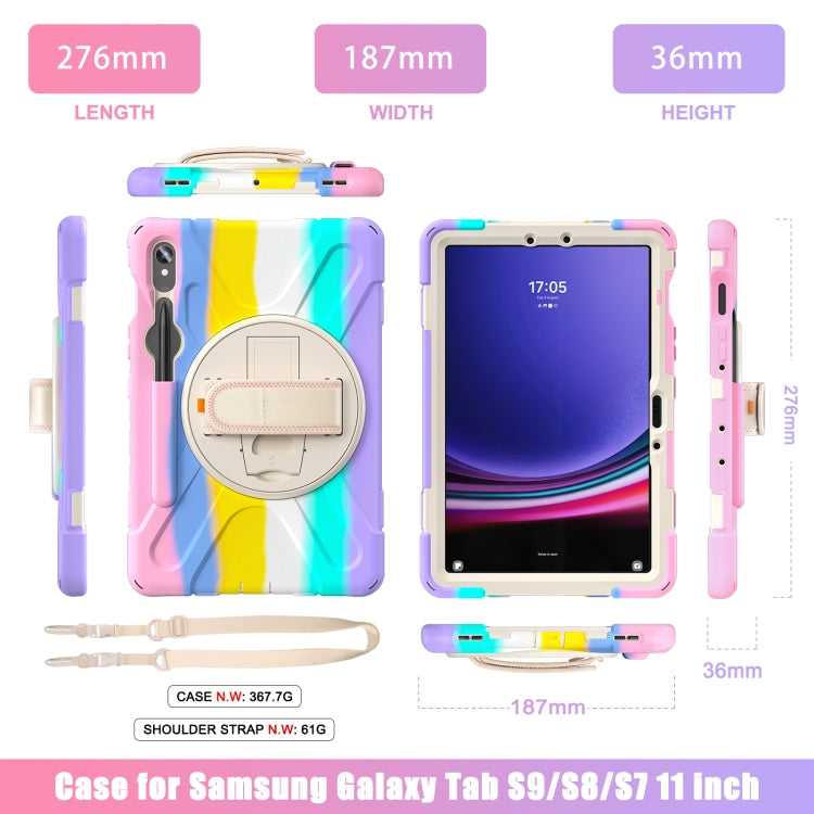 For Samsung Galaxy Tab S9 / S8 / S7 Rotary Handle Grab TPU + PC Tablet Case(Colorful Pink)