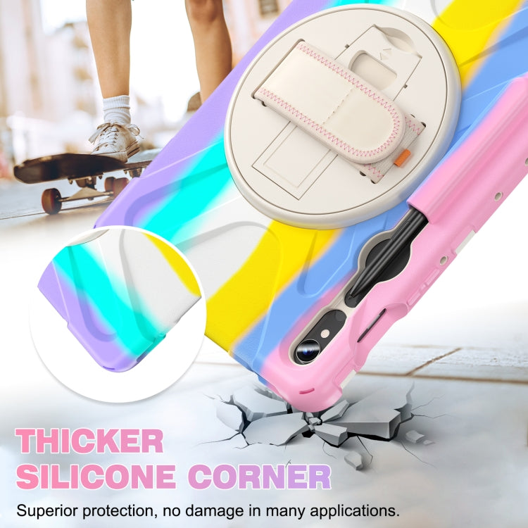 For Samsung Galaxy Tab S9 / S8 / S7 Rotary Handle Grab TPU + PC Tablet Case(Colorful Pink)