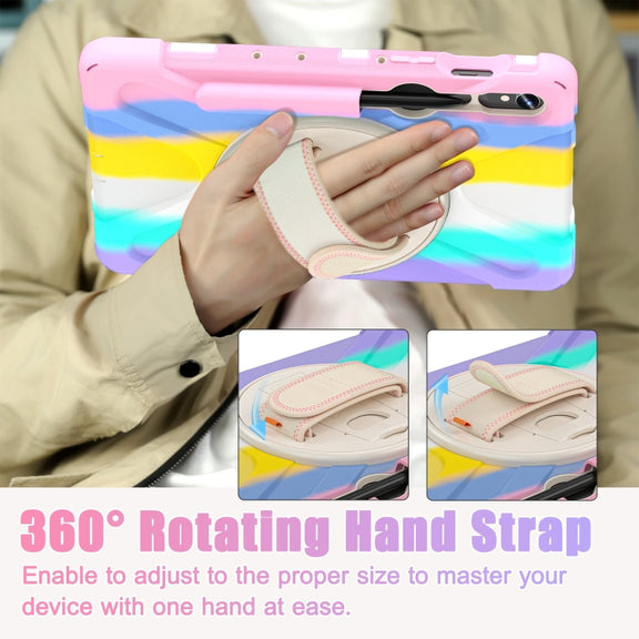 For Samsung Galaxy Tab S9 / S8 / S7 Rotary Handle Grab TPU + PC Tablet Case(Colorful Pink)