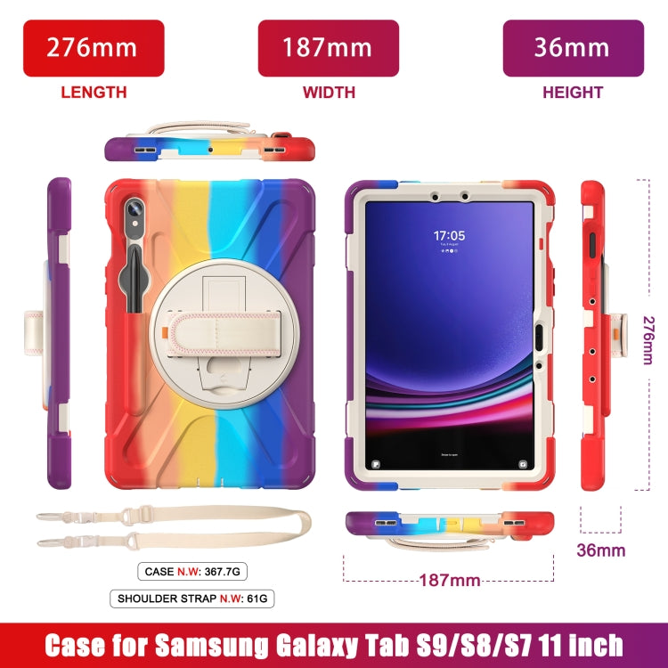 For Samsung Galaxy Tab S9 / S8 / S7 Rotary Handle Grab TPU + PC Tablet Case(Colorful Red)