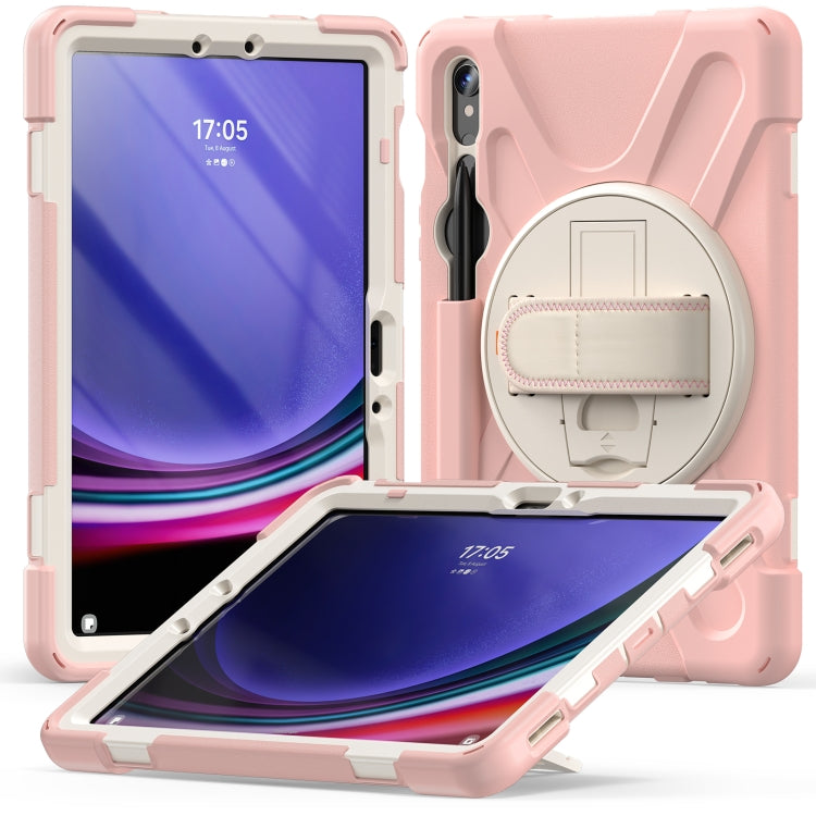 For Galaxy Tab S10 FE / S9 FE / S9 / S8 / S7 Rotatable Kickstand Grip Heavy Duty Hard Rugged Tablet Case(Pink)
