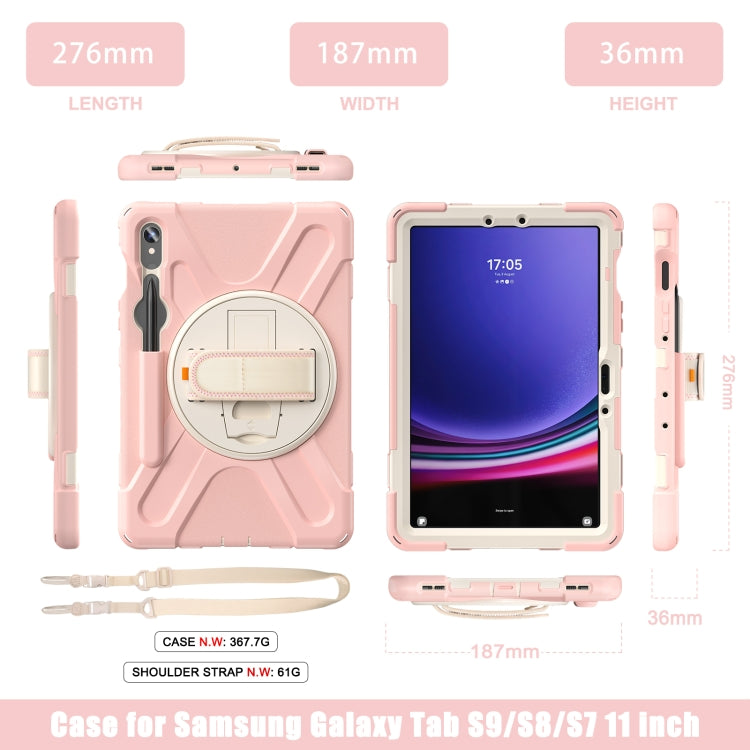For Galaxy Tab S10 FE / S9 FE / S9 / S8 / S7 Rotatable Kickstand Grip Heavy Duty Hard Rugged Tablet Case(Pink)
