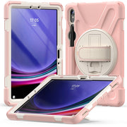 For Galaxy Tab S10 FE / S9 FE / S9 / S8 / S7 Rotatable Kickstand Grip Heavy Duty Hard Rugged Tablet Case(Pink)