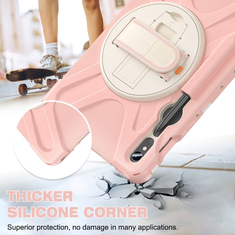 For Galaxy Tab S10 FE / S9 FE / S9 / S8 / S7 Rotatable Kickstand Grip Heavy Duty Hard Rugged Tablet Case(Pink)
