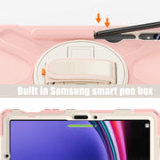 For Galaxy Tab S10 FE / S9 FE / S9 / S8 / S7 Rotatable Kickstand Grip Heavy Duty Hard Rugged Tablet Case(Pink)