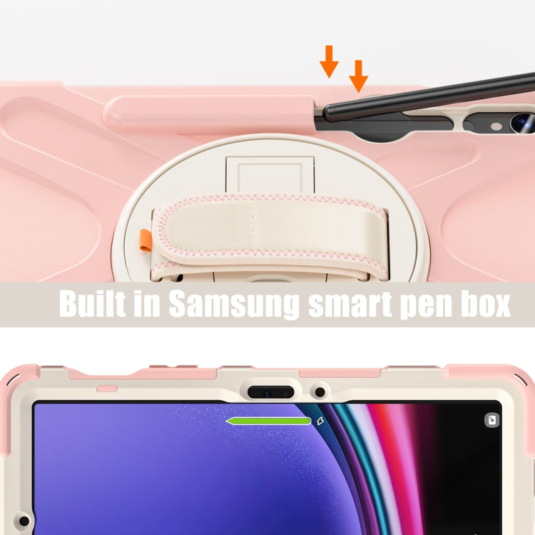 For Galaxy Tab S10 FE / S9 FE / S9 / S8 / S7 Rotatable Kickstand Grip Heavy Duty Hard Rugged Tablet Case(Pink)