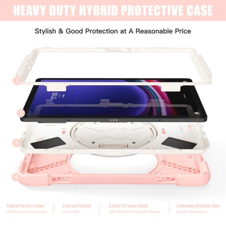 For Galaxy Tab S10 FE / S9 FE / S9 / S8 / S7 Rotatable Kickstand Grip Heavy Duty Hard Rugged Tablet Case(Pink)