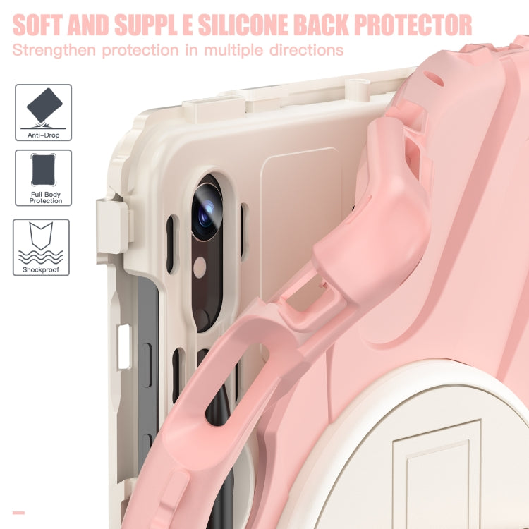 For Galaxy Tab S10 FE / S9 FE / S9 / S8 / S7 Rotatable Kickstand Grip Heavy Duty Hard Rugged Tablet Case(Pink)