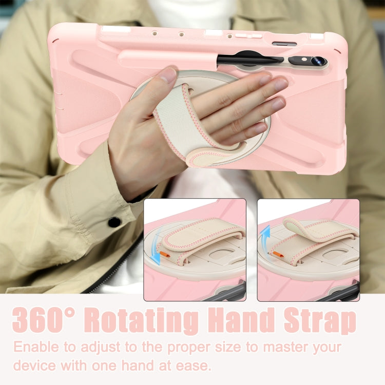 For Galaxy Tab S10 FE / S9 FE / S9 / S8 / S7 Rotatable Kickstand Grip Heavy Duty Hard Rugged Tablet Case(Pink)